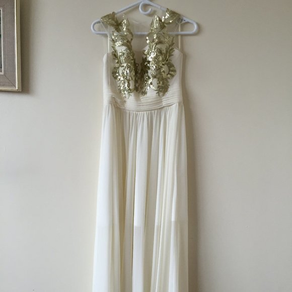 Ivory Floor Length Dress w/Gold Sequins - XS / S - Picture 4 of 11
